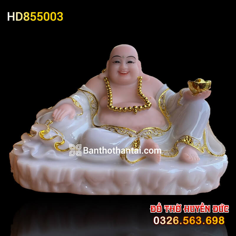 Tượng Phật Di Lặc Bột đá Trắng ngang 30cm HD855003
