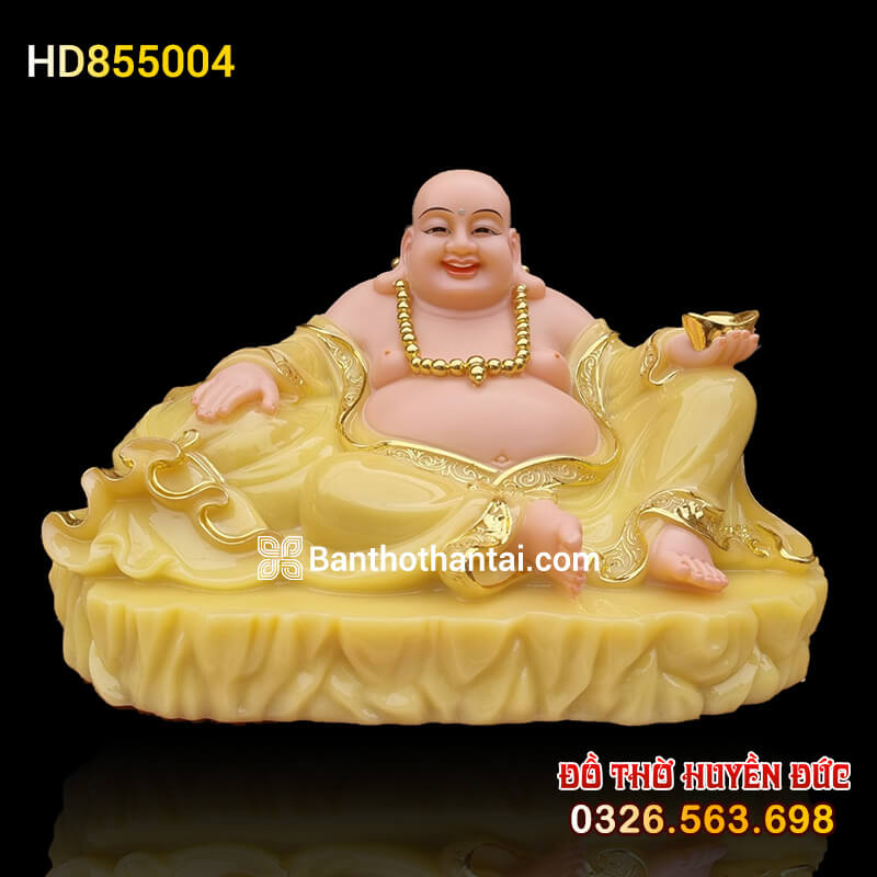Tượng Phật Di Lặc Bột đá Vàng Ngang 32cm HD855004