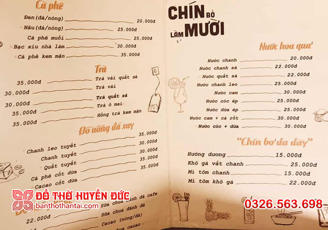 Menu cho quán cafe