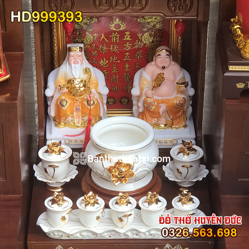 Bộ bàn thờ Thần Tài Hiện đại Sứ trắng sen nổi HD999393