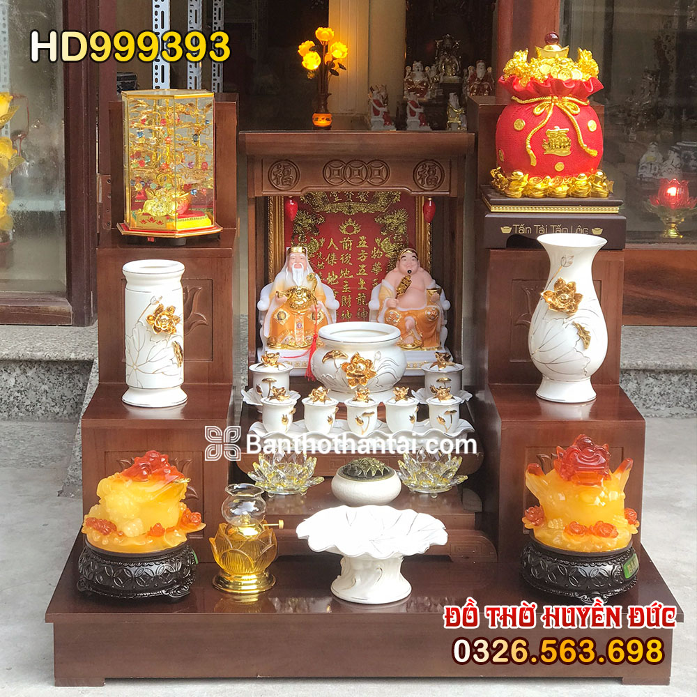 Bộ bàn thờ Thần Tài Hiện đại Sứ trắng sen nổi HD999393