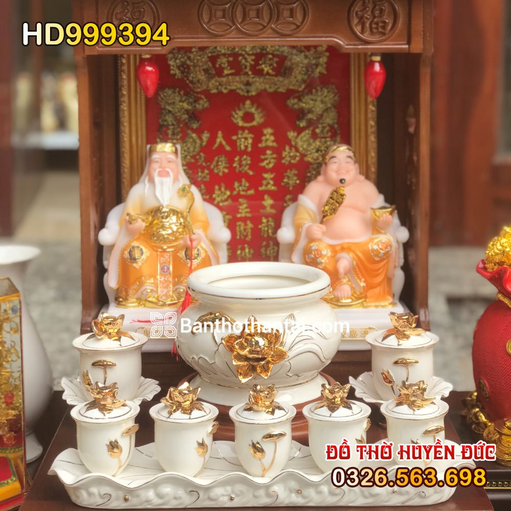 Bộ bàn thờ Thần Tài Hiện đại Sứ trắng sen nổi HD999394