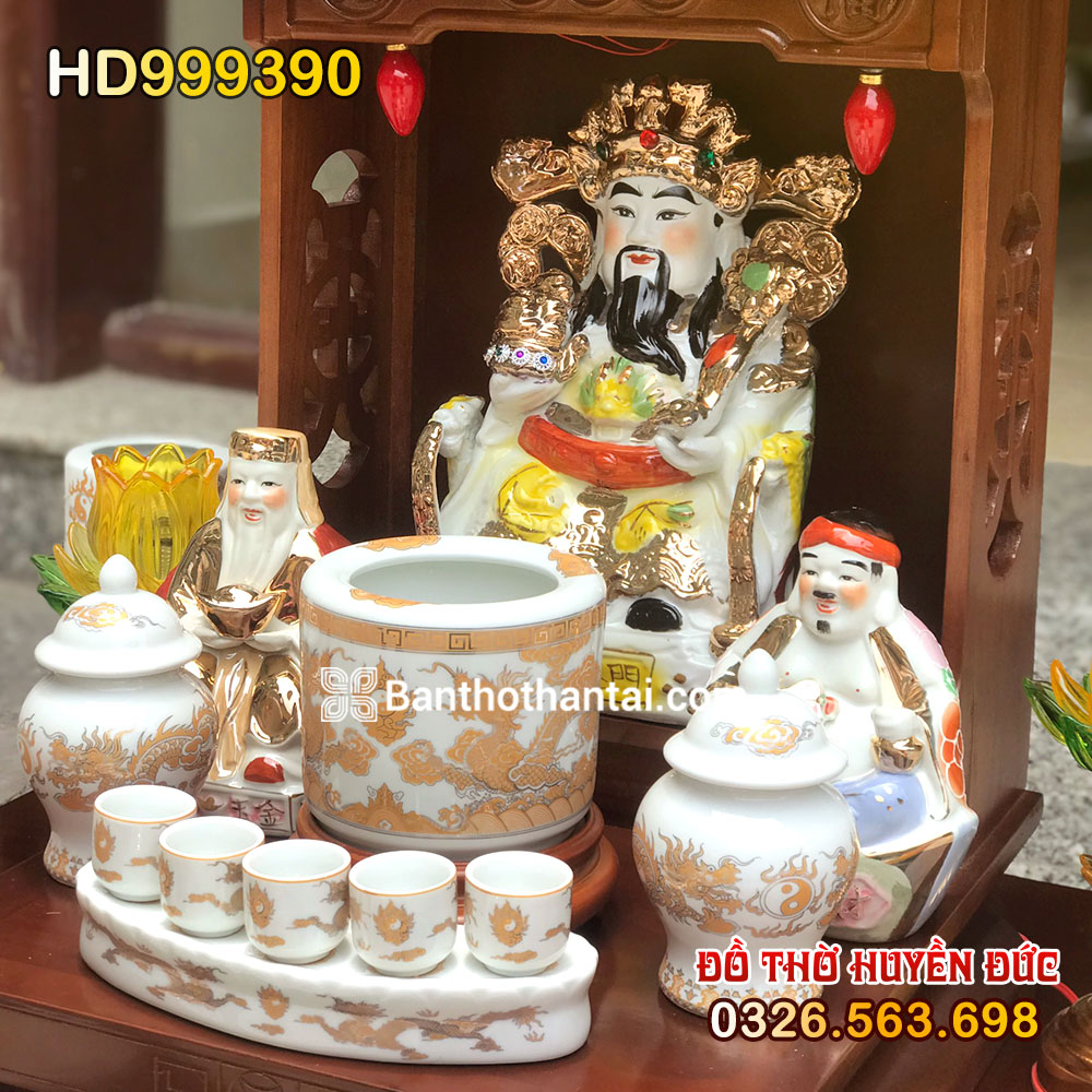 Bộ bàn thờ Thần Tài Hiện đại Sứ trắng vàng HD999390