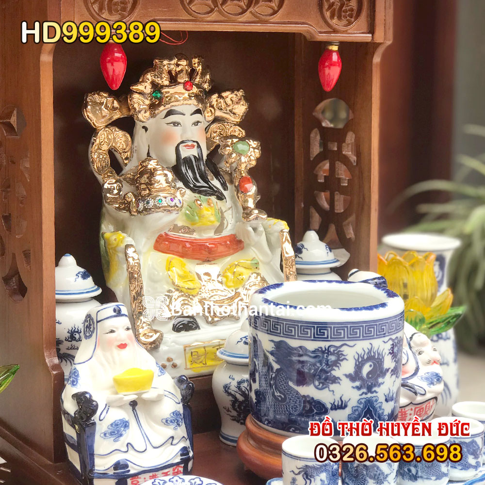 Bộ bàn thờ Thần Tài Hiện đại Sứ vẽ rồng xanh HD999389