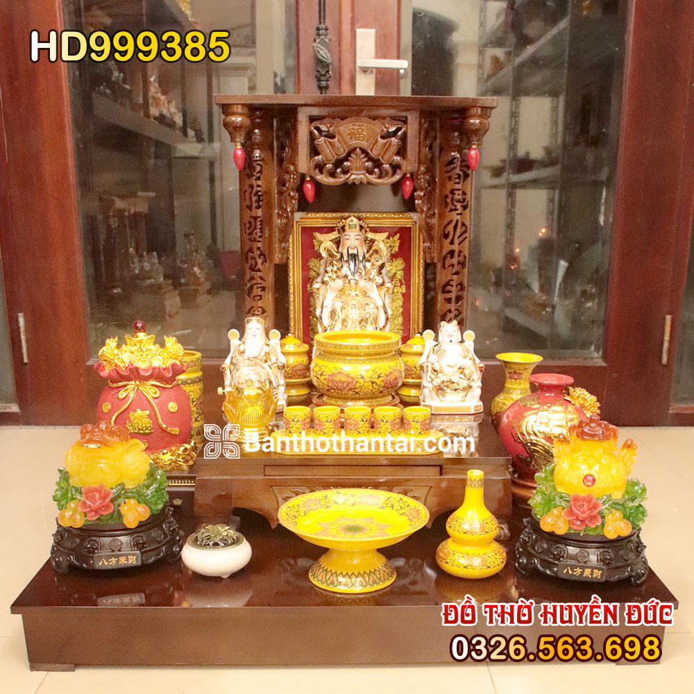 Bộ bàn thờ Thần Tài Mái bằng Sứ gấm vàng HD999385