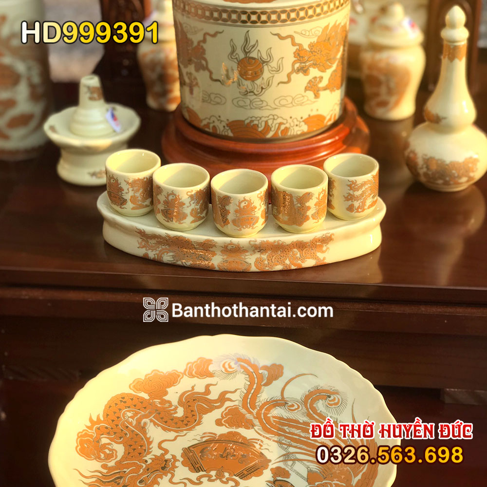 Bộ bàn thờ Thần Tài Mái bằng Sứ vàng ngà HD999391