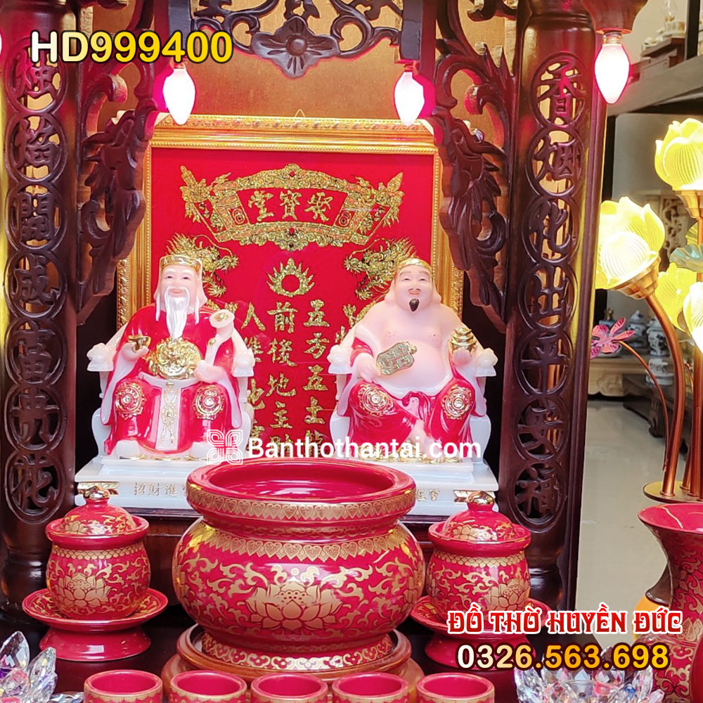 Bộ bàn thờ Thần Tài Mái Chùa Sứ gấm đỏ HD999400