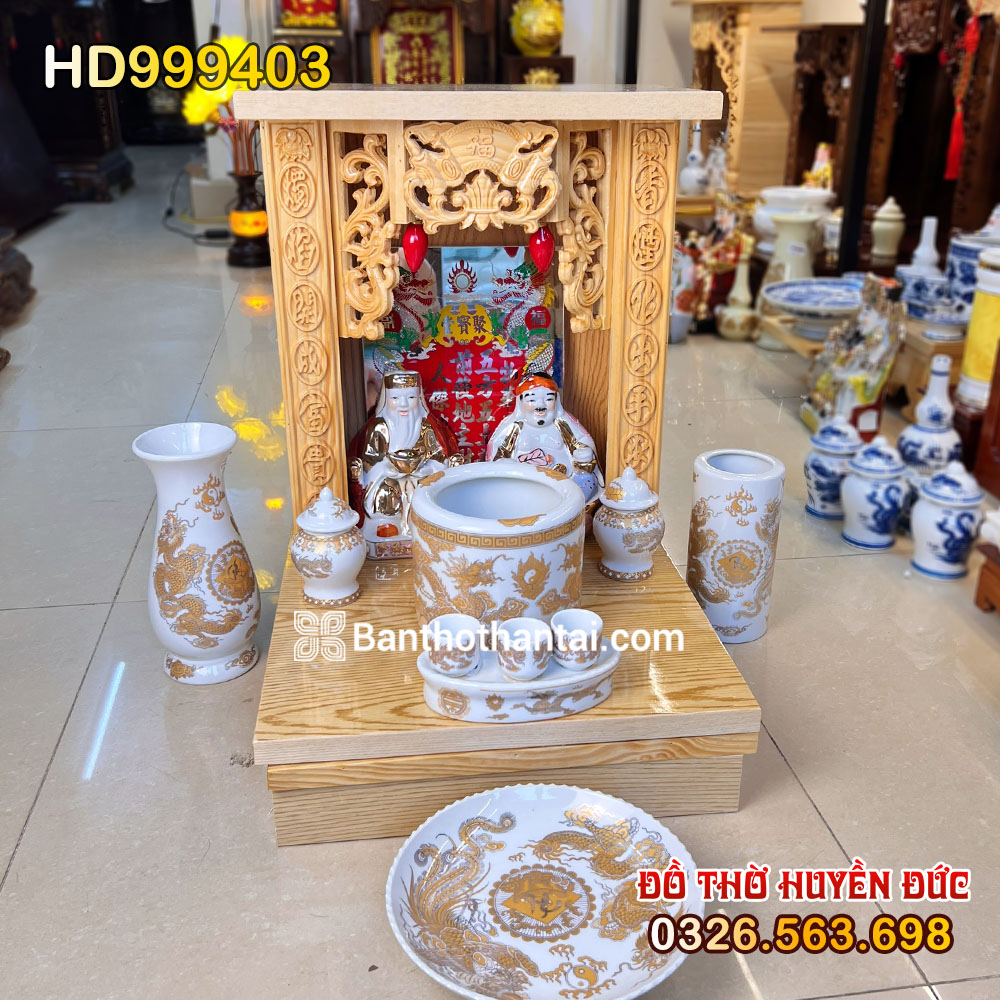 Bộ bàn thờ Thần Tài Mái Bằng Đồ Thờ Trắng Rồng HD999403