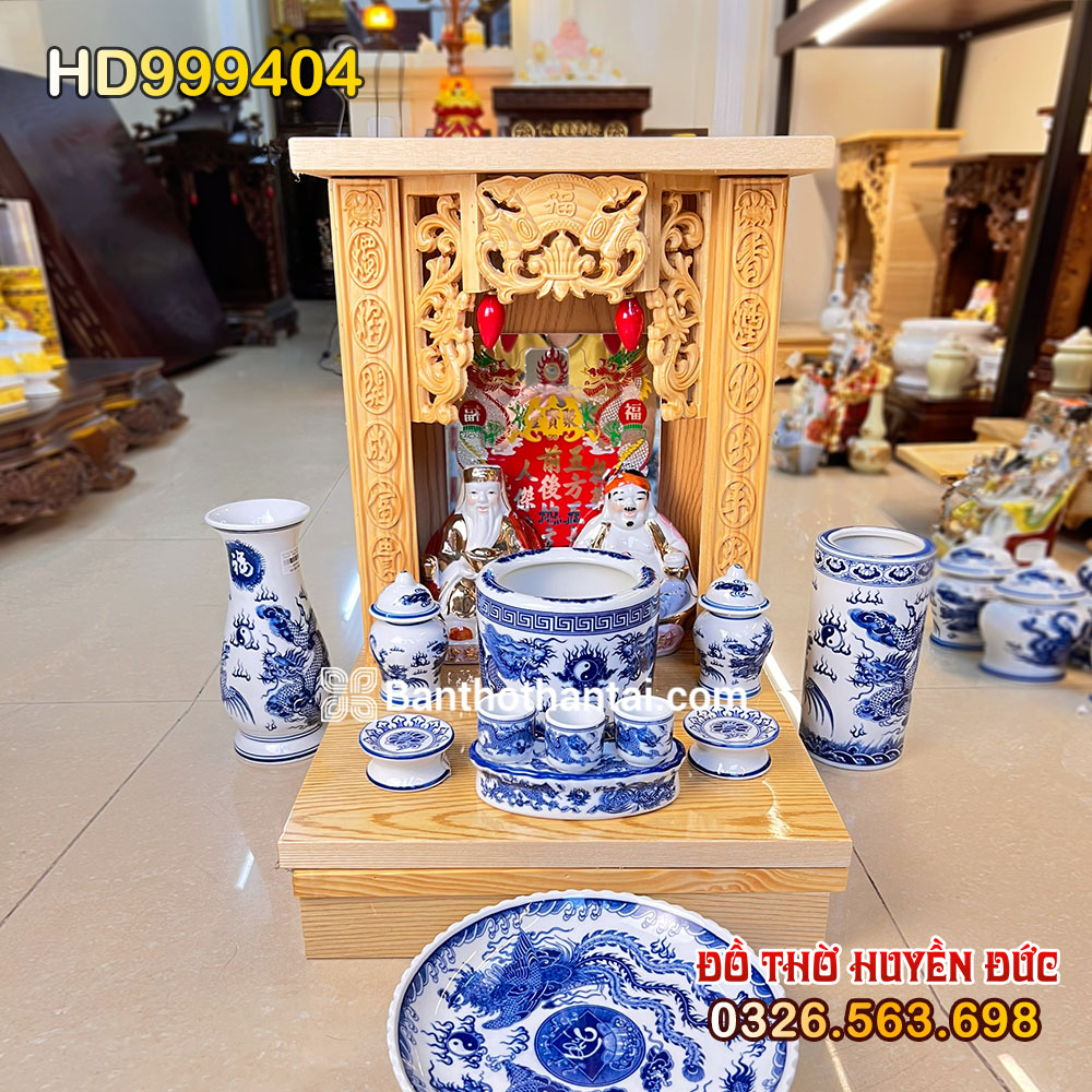 Bộ Bàn Thờ Thần Tài Mái Bằng Đồ Thờ Xanh Rồng HD999404