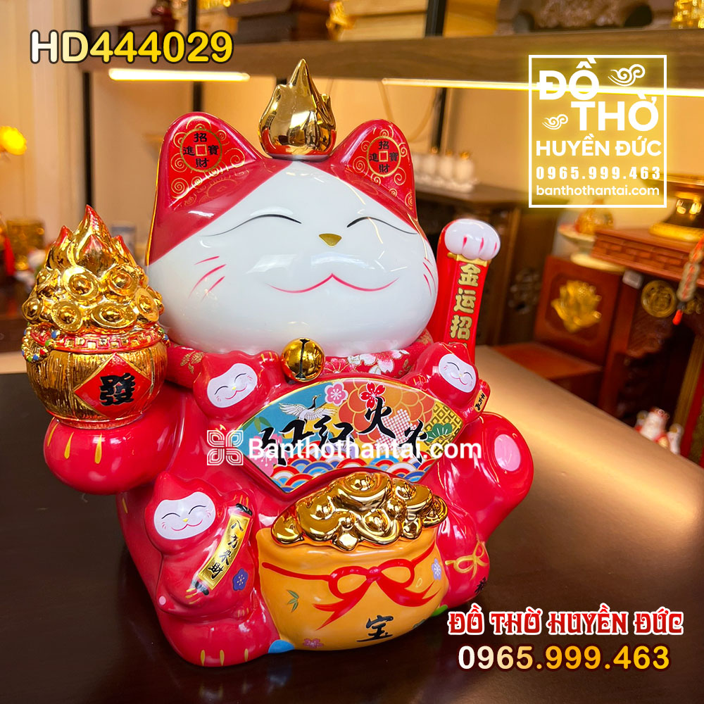 Mèo Thần Tài Vẫy Tay Ôm Hũ Tiền May Mắn HD444029