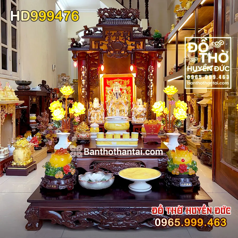 Bộ Bàn Thờ Thần Tài Mái Dốc Đồ Thờ Sứ Vân Đá Vàng HD999476