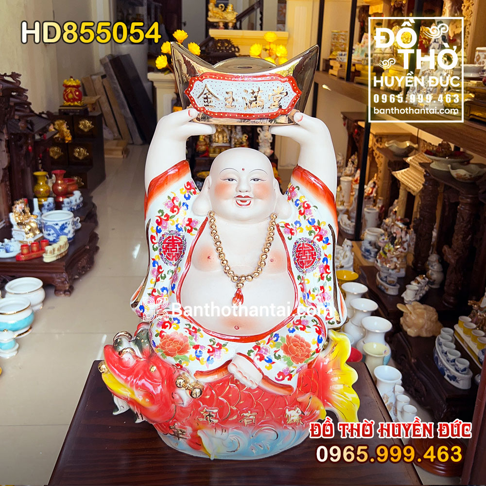 Tượng Phật Di Lặc Áo Đỏ Cưỡi Cá Chép Hóa Rồng HD855054