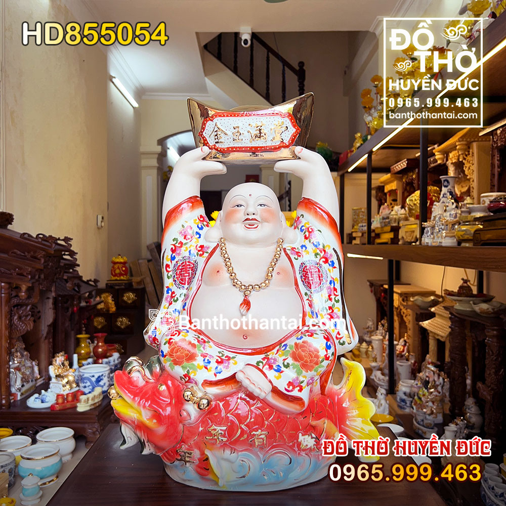 Tượng Phật Di Lặc Áo Đỏ Cưỡi Cá Chép Hóa Rồng HD855054