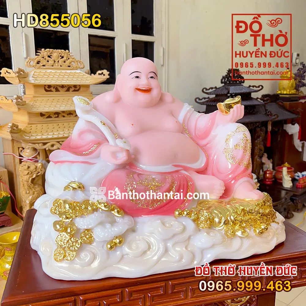 Tượng Phật Di Lặc Áo Hồng Tọa Mây Tài Lộc HD855056