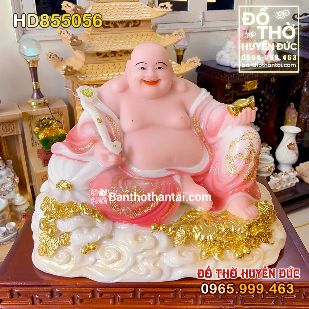 Tượng Phật Di Lặc Áo Hồng Tọa Mây Tài Lộc HD855056