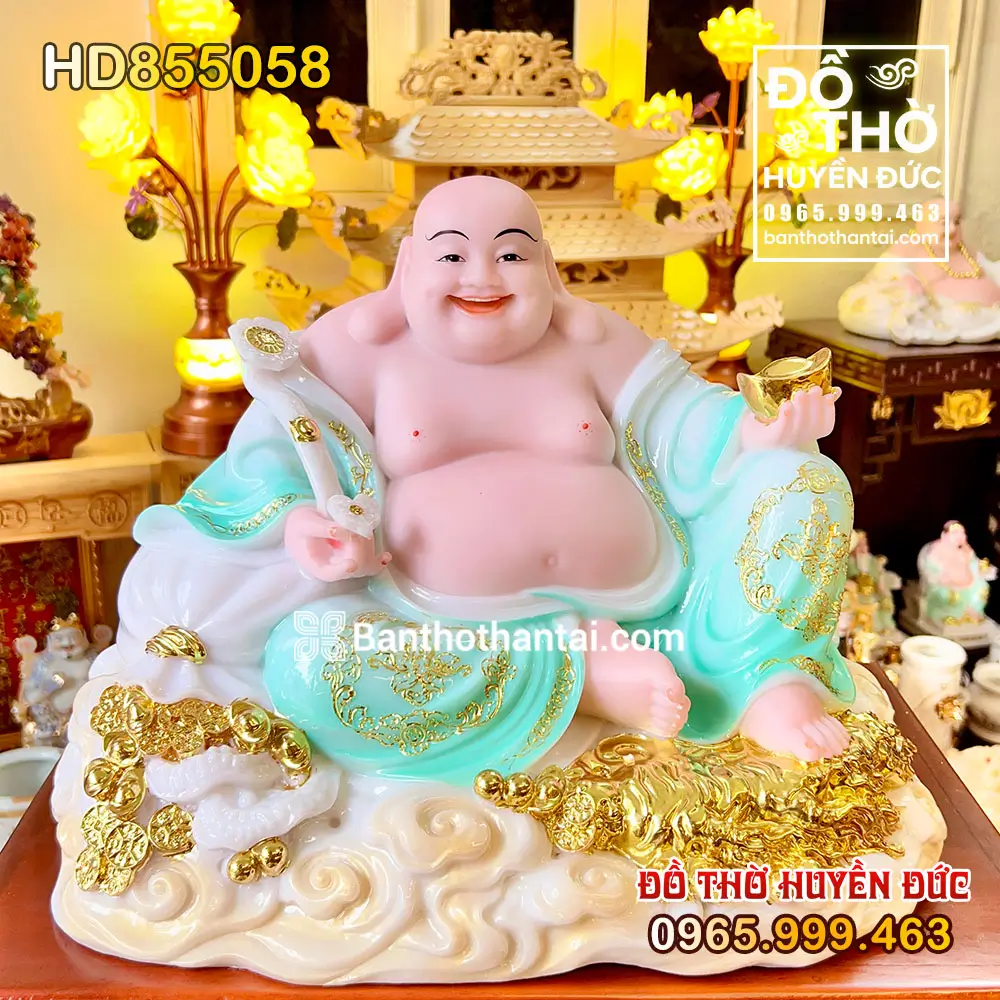 Tượng Phật Di Lặc Áo Xanh Tọa Mây Tài Lộc HD855058