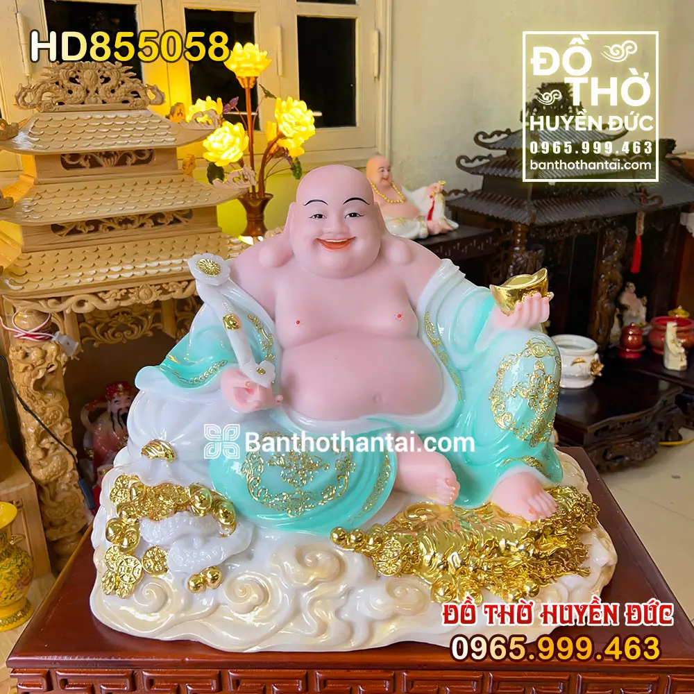 Tượng Phật Di Lặc Áo Xanh Tọa Mây Tài Lộc HD855058